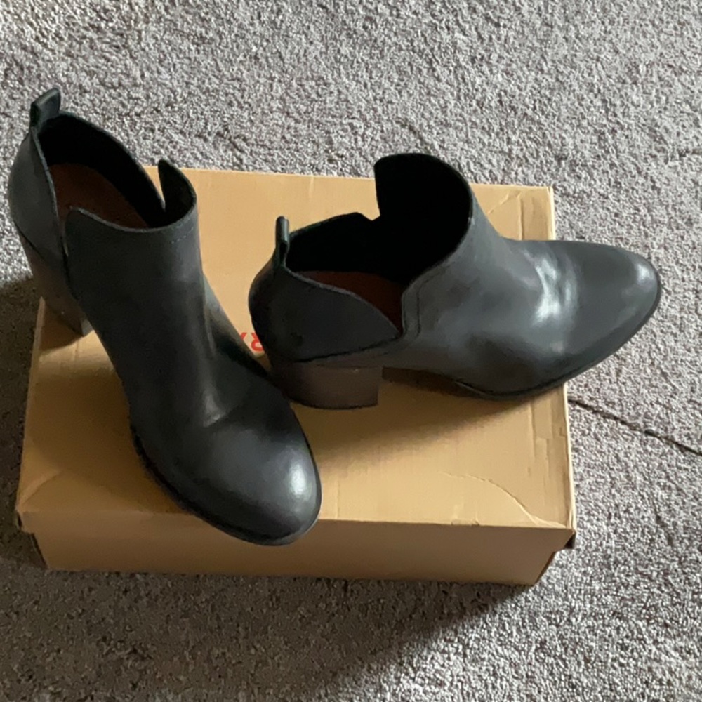 Lucky Brand Black Ankle Booties with Cut-Out Design